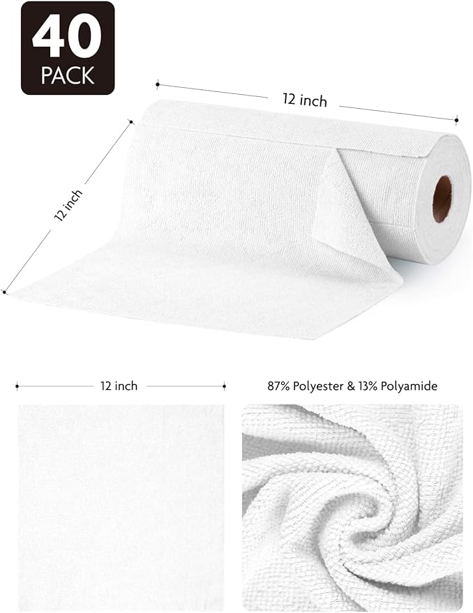 Fantasticlean Microfiber Cleaning Cloth Roll -40 Pack, Tear Away Microfiber - Image 5