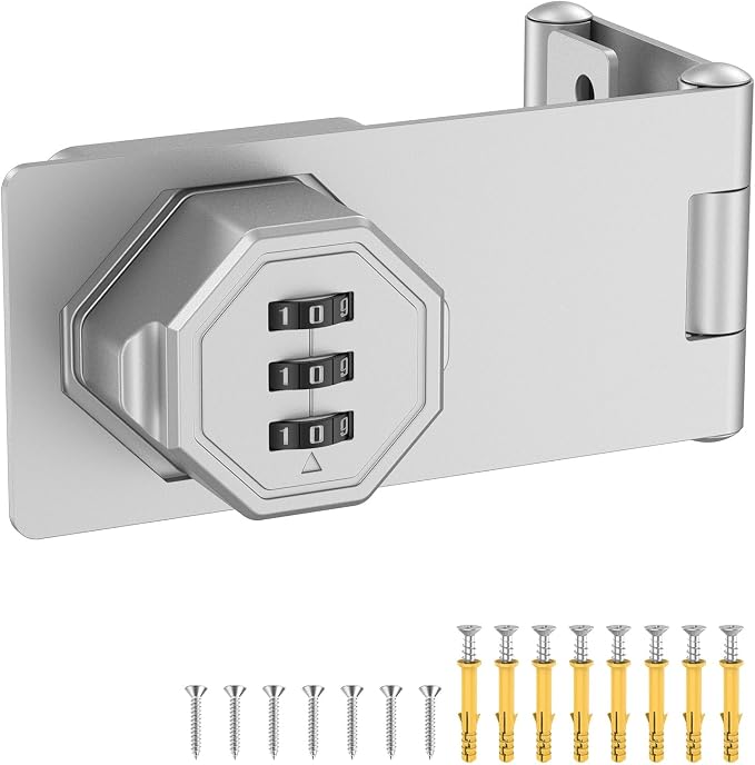 90 Degree 3-Digit Combination Cabinet Lock, Zinc Alloy Keyless Folding Hasp - Image 8