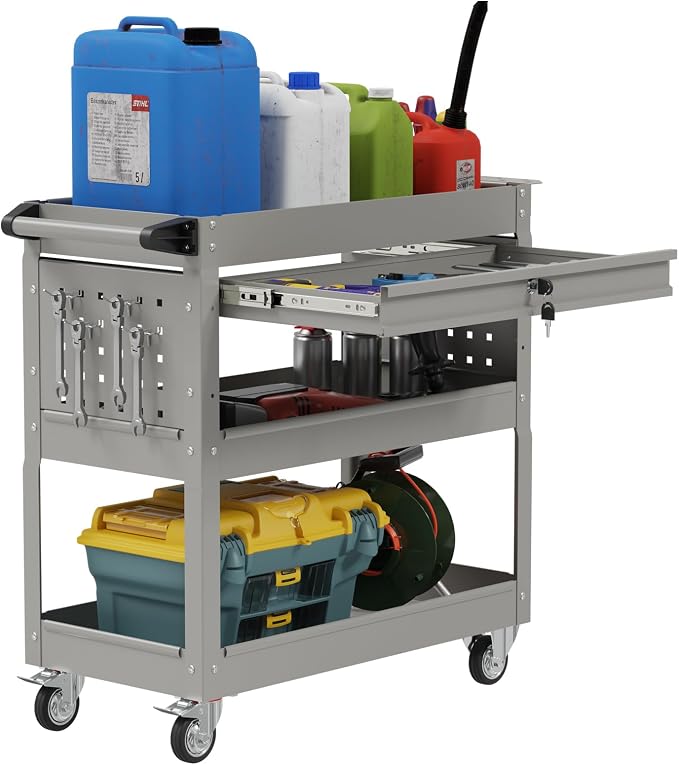 3 Tier Rolling Tool Cart on Wheels, Heavy-Duty Utility Cart Service Cart by Maemttes