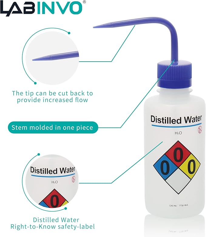 4pcs of Distilled Water Wash Bottles, Narrow Mouth, Self-Venting Safety Wash - Image 4