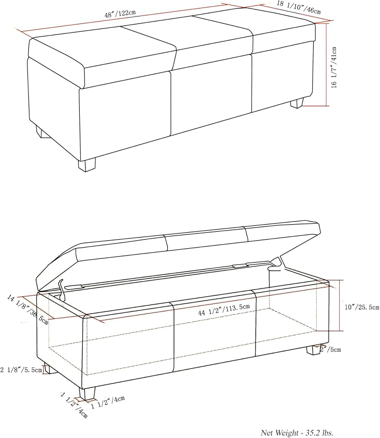 SIMPLIHOME Avalon 48 inch Wide Contemporary Rectangle Storage Ottoman Bench in - Image 3