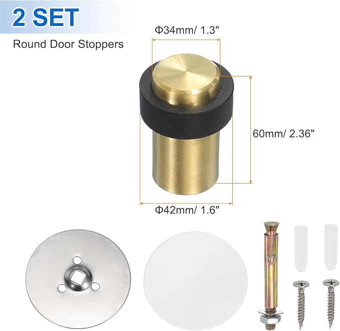 PATIKIL 2Set Round Door Stoppers, 60mm Stainless Steel Door Stop Doorstop Wedge - Image 2