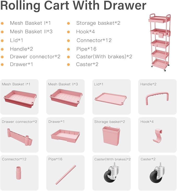 5 Tier Rolling Cart Organizer, Bathroom Cart Organizers - Image 7