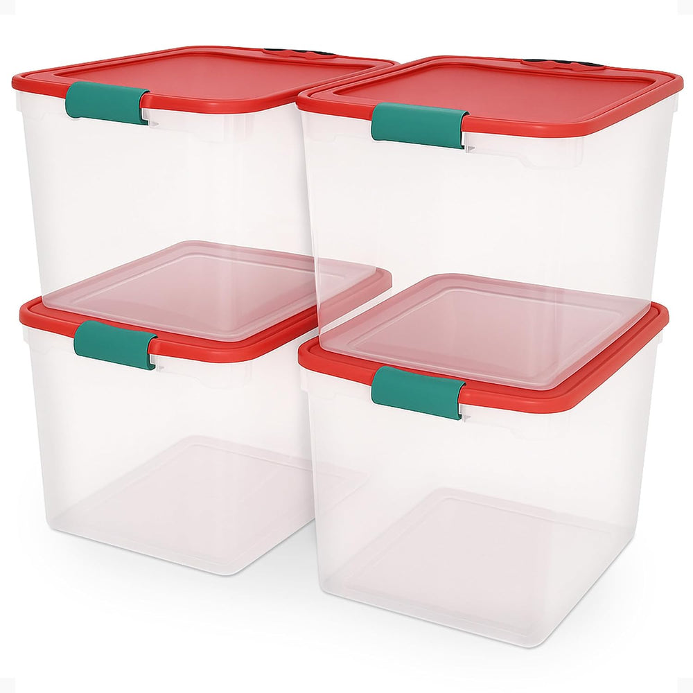 HOMZ 4-Pack Holiday Tote, Plastic Storage Organizer Bins
