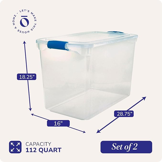 HOMZ 2-Pack Latching Lid, 112 Quart, and Office