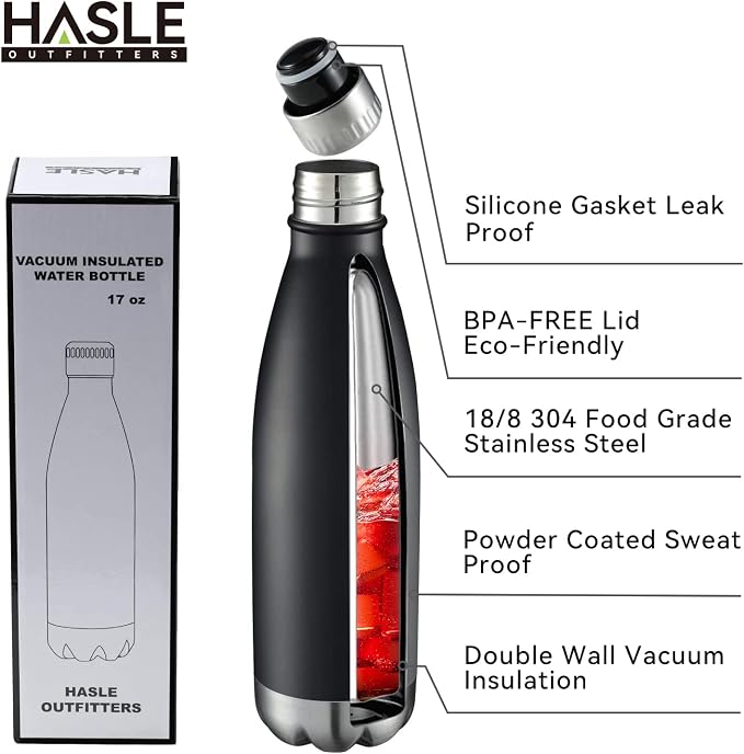 HASLE OUTFITTERS 17oz Stainless Steel Water Bottles, Vacuum Insulated Water - Image 2