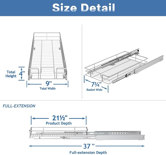 ROOMTEC Pull Out Cabinet Organizer, Single Tier, Heavy Duty Slide Out Shelves - Image 3