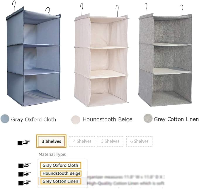 Hanging Closet Organizer, Easy Mount Foldable 3-Shelf Hanging Closet Wardrobe - Image 8