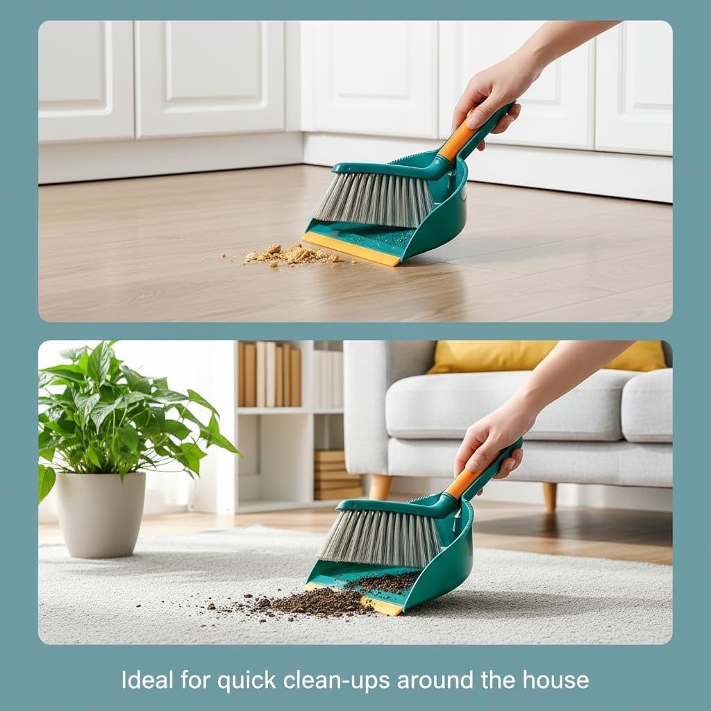 A Multifunctional Broom and Dustpan Set, a Compact Broom and Dustpan for Home Use, Featuring a Plastic Shovel and Brush, Suitable for Camping, Easy to Sweep Various Types of Hair