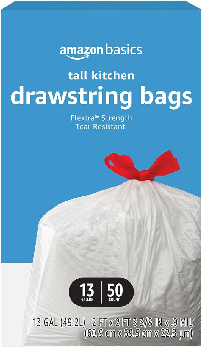 Amazon Basics Flextra Tall Kitchen Drawstring Trash Bags, 13 Gallon by AmazonBasics
