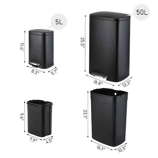 Arlopu 13.2+1.3 Gallon Step Trash Can, Stainless Steel Garbage Bin, Soft-Close - Image 2