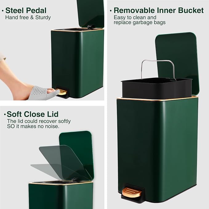 Small Bathroom Trash Can with Lid Soft Close, 1.8 Gallon Stainless Steel - Image 3