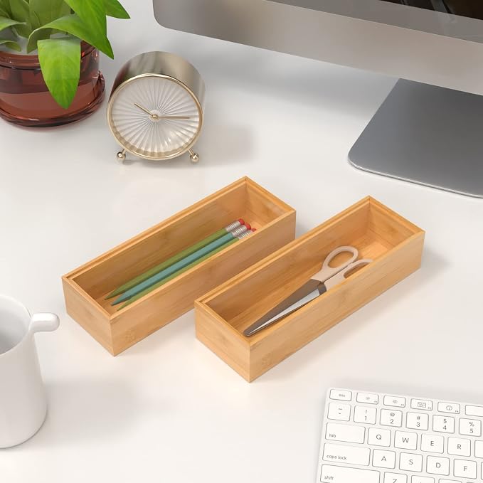 Silverware Tray for Drawer, Stackable Kitchen Bamboo Drawer Organizer 9" x 3" x - Image 3