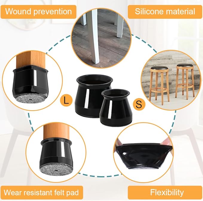 32 Pcs Chair Leg Protectors for Hardwood Floors, Silicone Felt Furniture Leg - Image 6