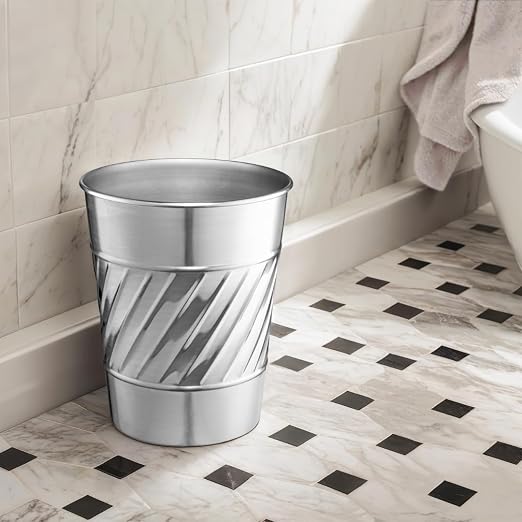 Monarch Abode Nickel Chrome Handcrafted Wave Embossed Metal Wastebasket - Image 6
