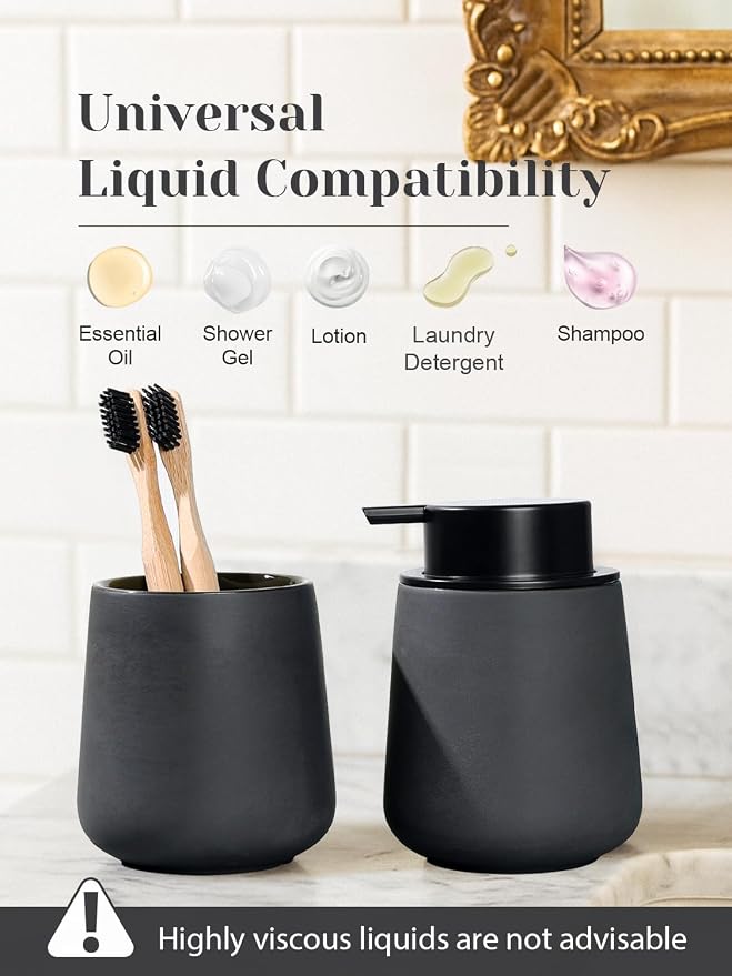 INGOFIN Ceramic Lotion Dispenser - 12oz Refillable Hand Soap Dispenser Bathroom - Image 7