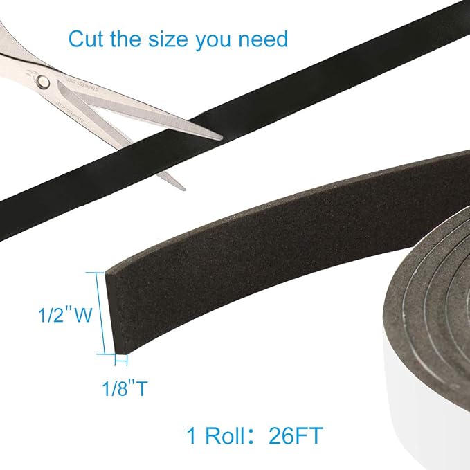 Foam Seal Tape 26 Feet Long, 1/2 Inch Wide x 1/8 Inch High Density Foam Strip - Image 3