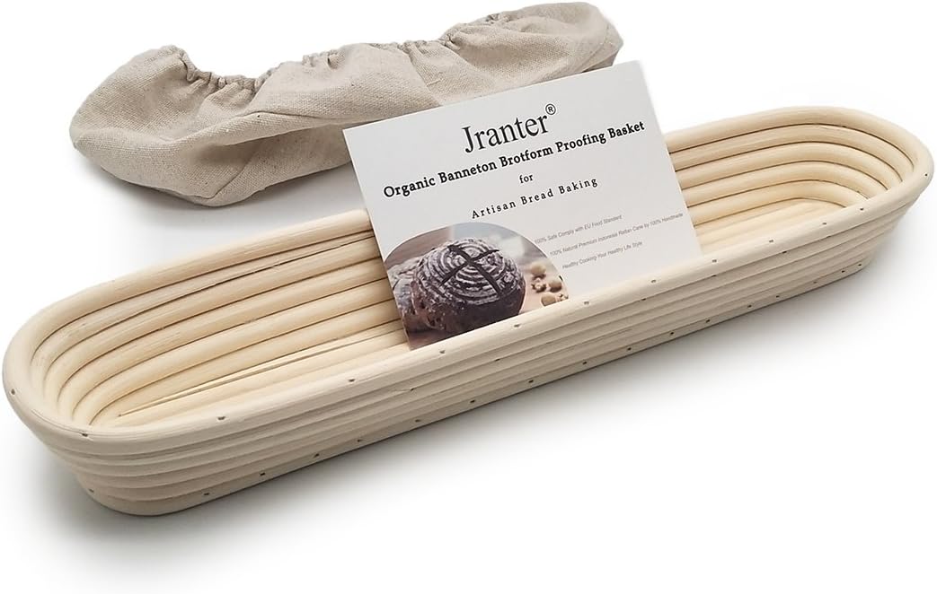 15 inches Baguette Banneton Bread Proofing Basket and Linen Liner Set 2 Pack, Sourdough Proofing Basket Round Proofing Bowls Handmade Rattan Baskets Perfect for Professional & Home Bread Baking