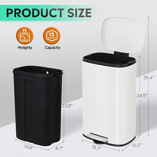 WLIVE 13 Gallon Stainless Steel Trash Can - Image 3
