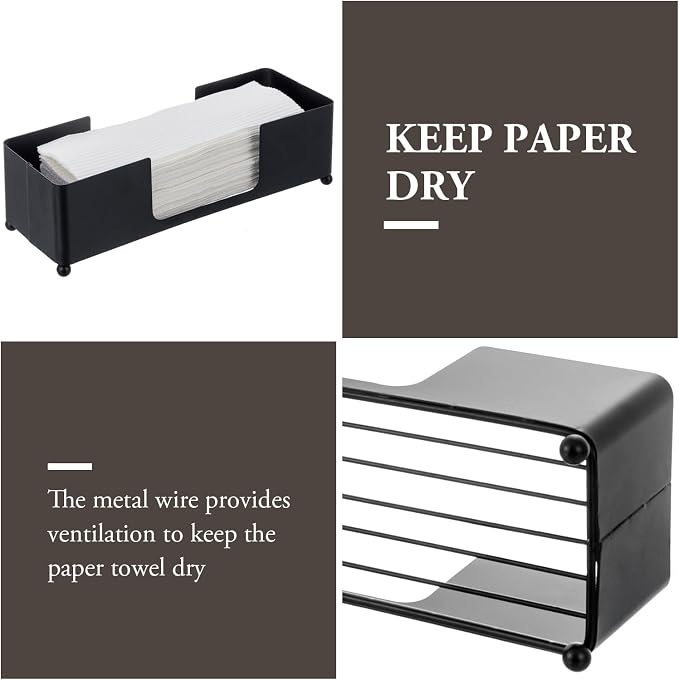 MyGift Modern Matte Black Metal Tabletop Commercial Folded Paper Towel Holder - Image 2