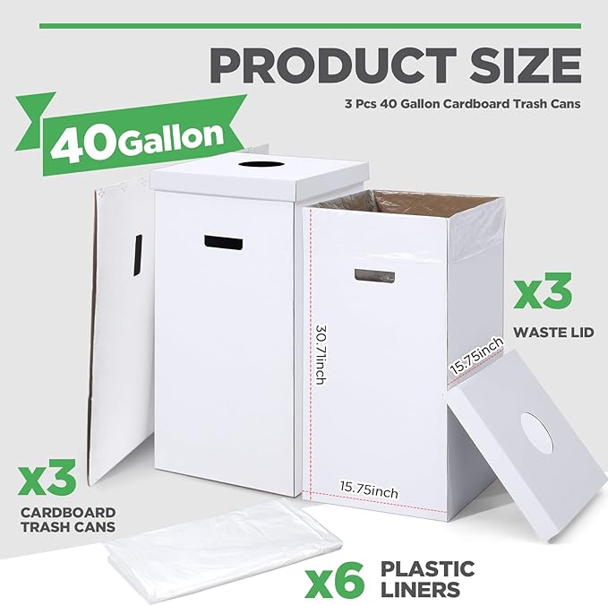 3 Pcs Cardboard Trash Cans - Image 2