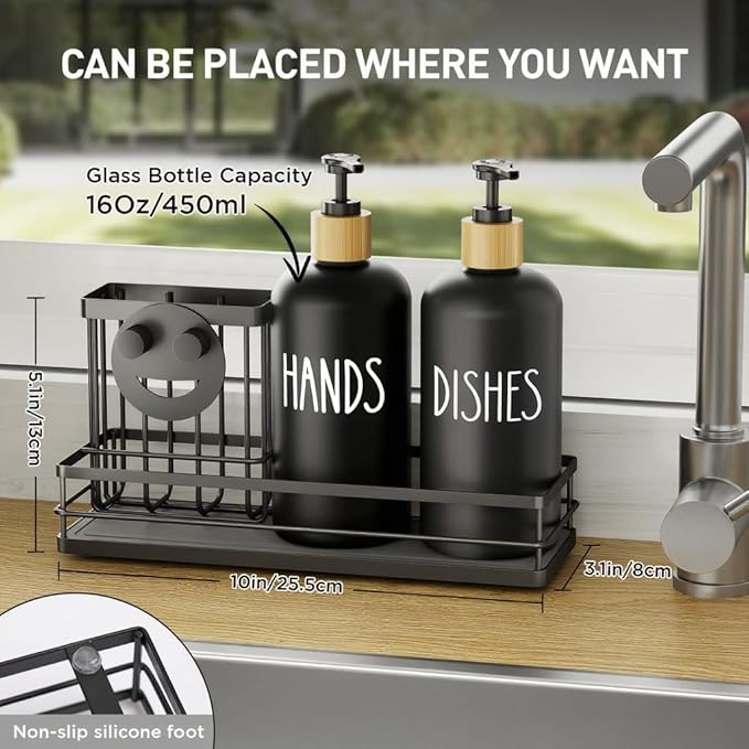 Moforoco Kitchen Dish Soap Dispenser Set, 16OZ Glass Bottle, Hand and Dish Soap - Image 5