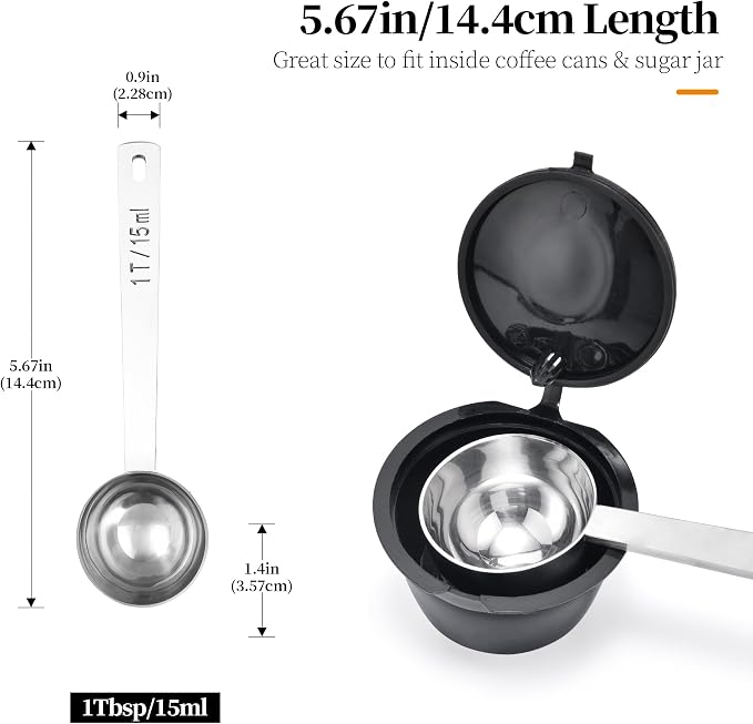 Long Handle Coffee Scoop: 5.64 Inch 18/8 Stainless Steel 1 Tablespoon Metal - Image 2