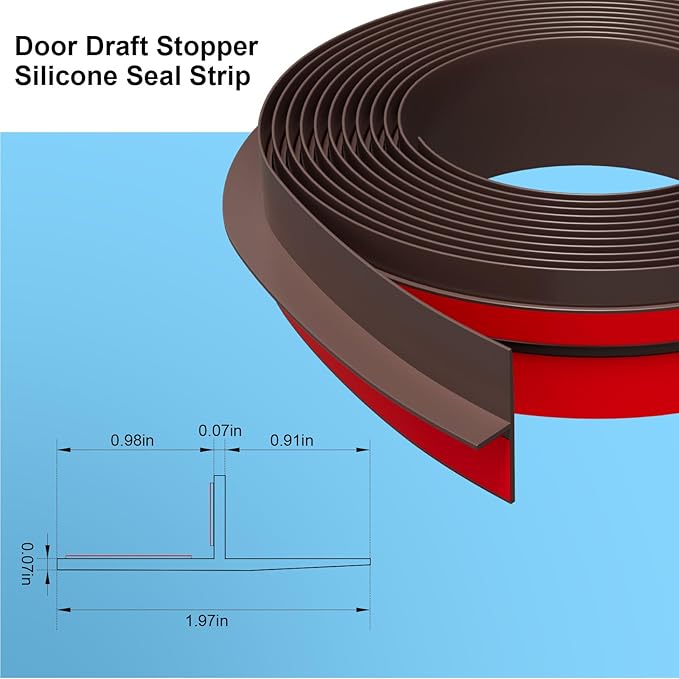 T-Shaped Door Draft Stopper, 1.97 in x 20 Ft Silicone Seal Strip - Image 2