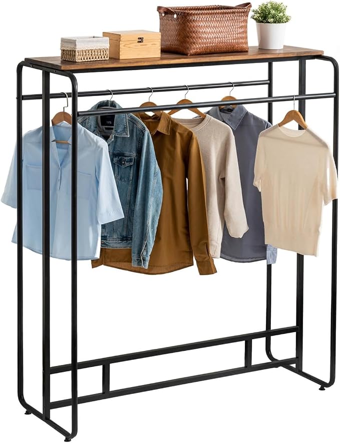 MyGift Dual Clothing Rack, Commercial Urban Black Metal Freestanding Large by MyGiftHome