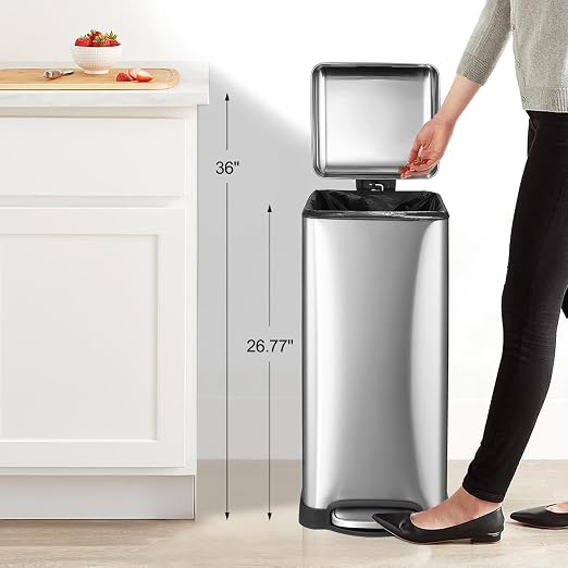 8 Gal/30L Slim Trash Can, Rectangular Step-On Stainless Steel Garbage Can - Image 6