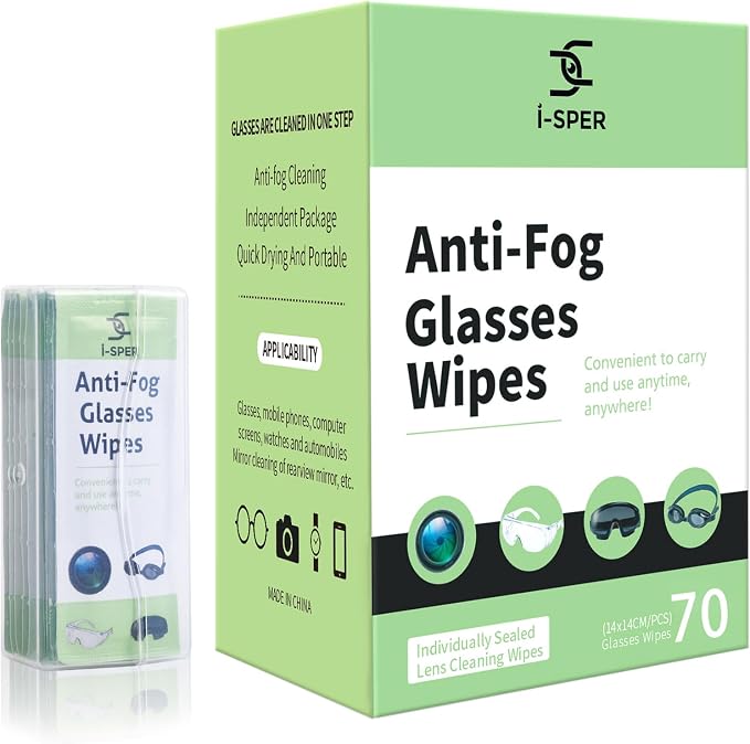 70 Count Anti Fog Lens Wipes for Eyeglasses, Pre-Moistened Individual Wrapped by i-SPER