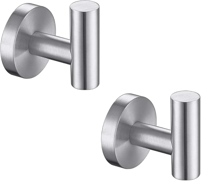 TASTOS Bathroom Towel Hooks Brushed Nickel, 2 Pack Stainless Steel Robe Coat by TASTOS