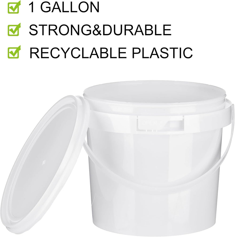 Gerrii 10 Pack White Plastic Bucket with Handle and Lid Food Storage Bucket C...