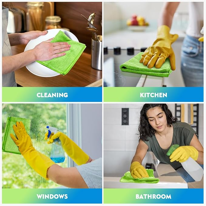 HOMEXCEL Green Microfiber Cleaning Cloth 12 Pack, 12.5 x 12.5 inch Microfiber - Image 6