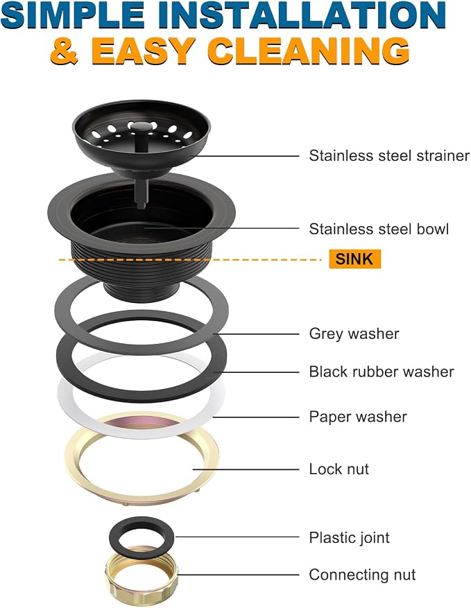 BOTEMY Stainless Steel Bronze Sink Drain Strainer Kit 3-1/4 inch Kitchen Drain - Image 6