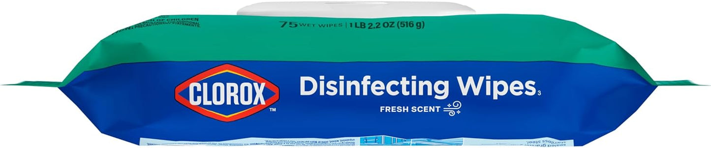 Clorox Disinfecting Wipes, Fresh Scent, 75 Count, 3 Pack