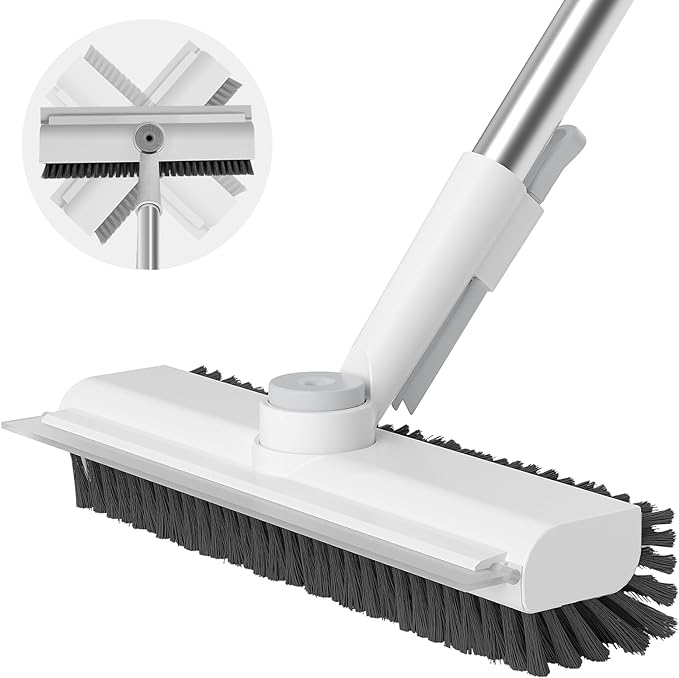 Floor Scrub Brush with Long Handle, 3 in 1 Scrape and Heavy-Duty Stiff Bristle by AIRU