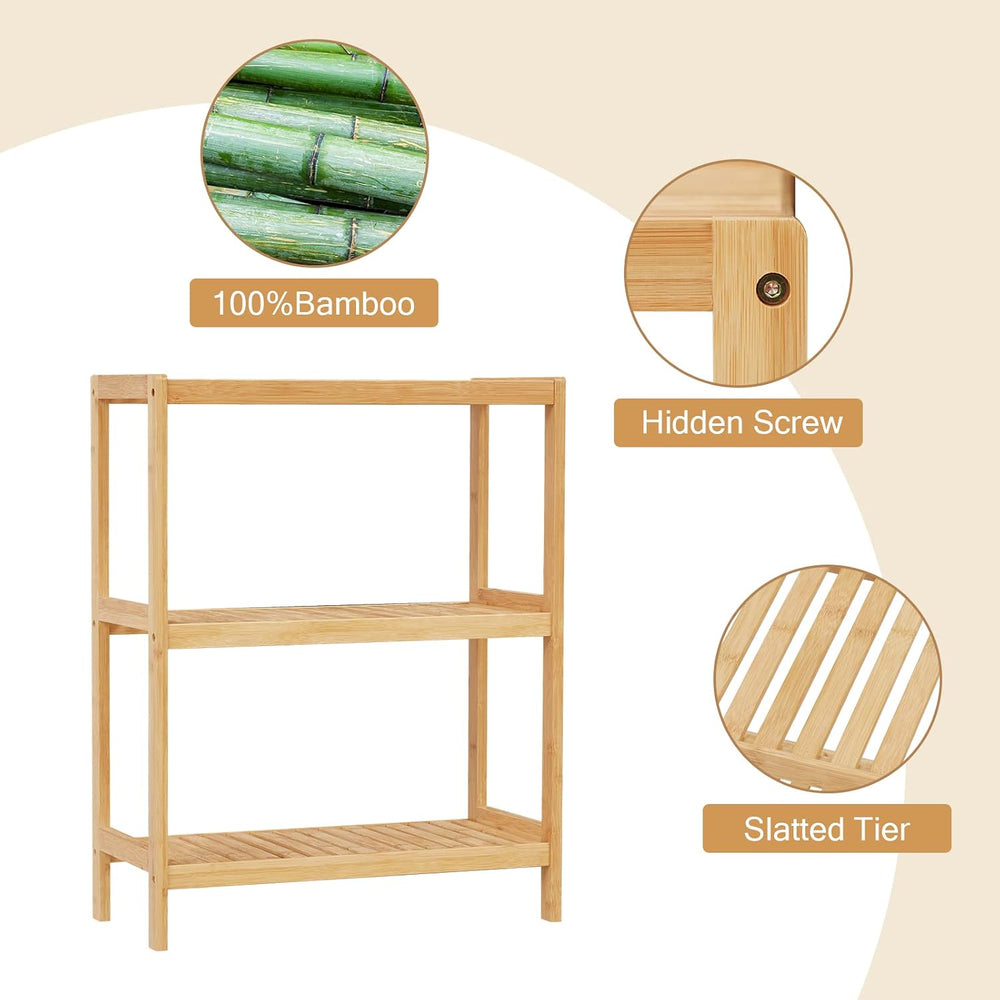 Bamboo Bathroom Shelf, Multifunctional Storage Shelf, 3-Tier