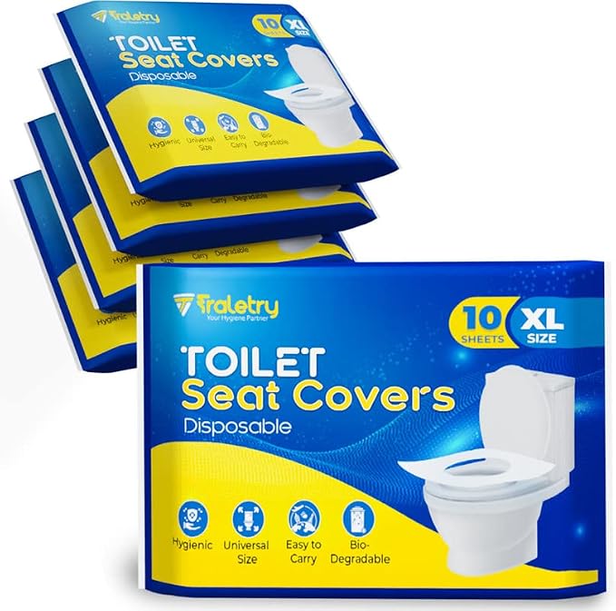 Toilet Seat Covers Disposable Flushable Travel Pack of 50 XL-Disposable Toilet by Traletry
