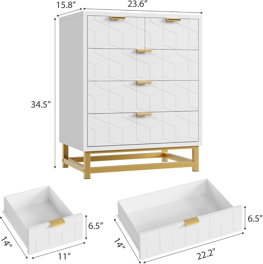 GAOMON 5 Drawer Dresser, White Tall Dresser for bedoom, Modern Dresser