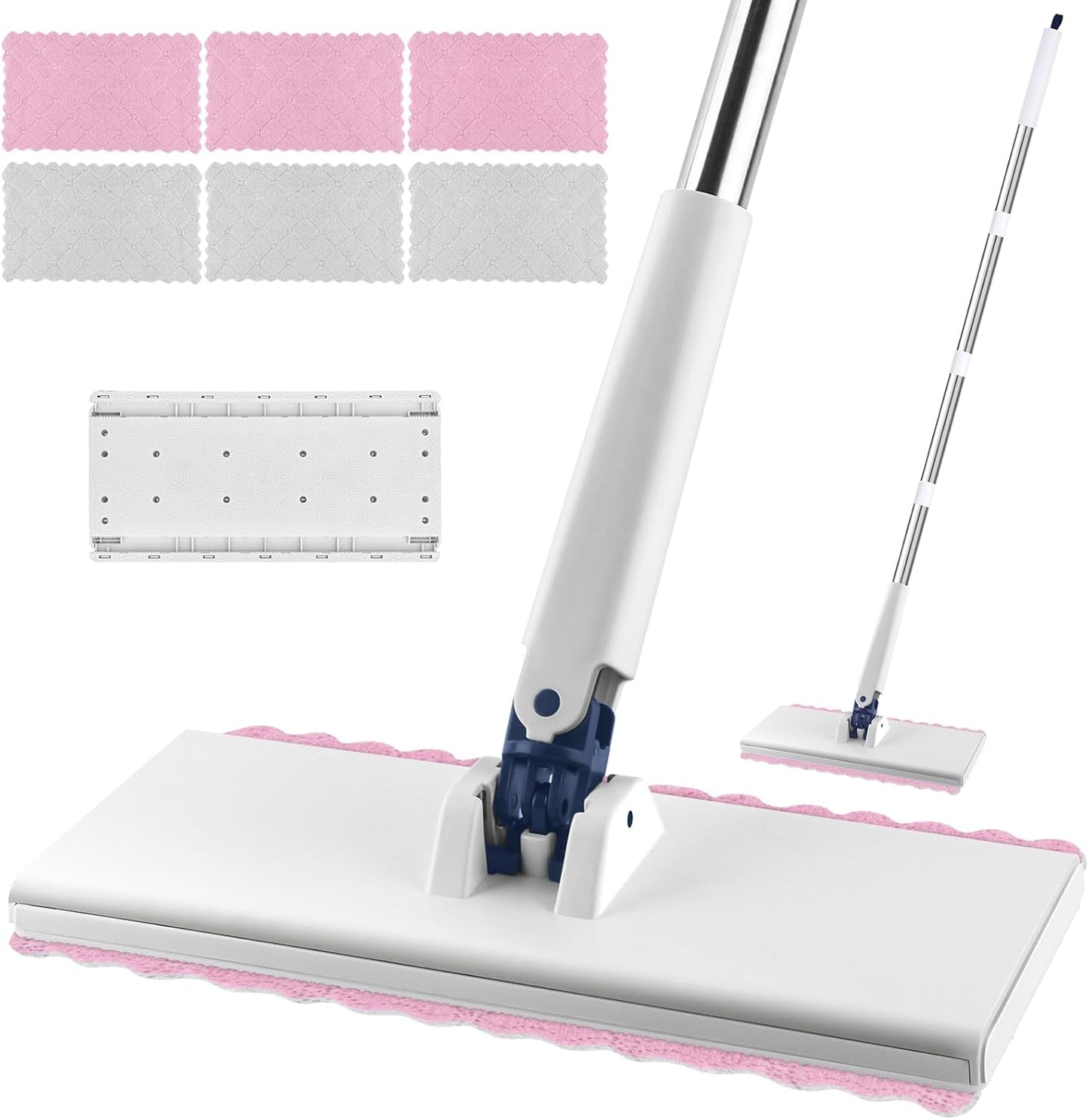 Snap Grip Mini Mop with 6 Washable Pads, Lazy Dry Wet Mops Household Items for Wall Window Ceiling, Dust Mop with 47" Handle, Zero-Touch Flat Floor Mops for Floor Cleaning for Home Kitchen Bathroom