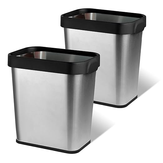 2 Pack Stainless Steel Trash Can 2 Gallon, Open Top Trash Can, Rectangle by TooCust