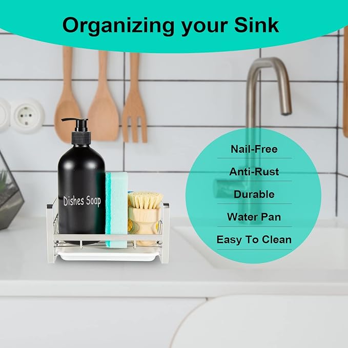 TEZZ Sponge Holder for Kitchen Sink, Stainless Steel Kitchen Storage Sink Caddy - Image 2