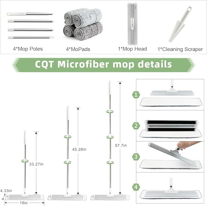 CQT Commercial Flat Microfiber Floor Mop Cleaning System 18" Inch Wet Dry and - Image 2