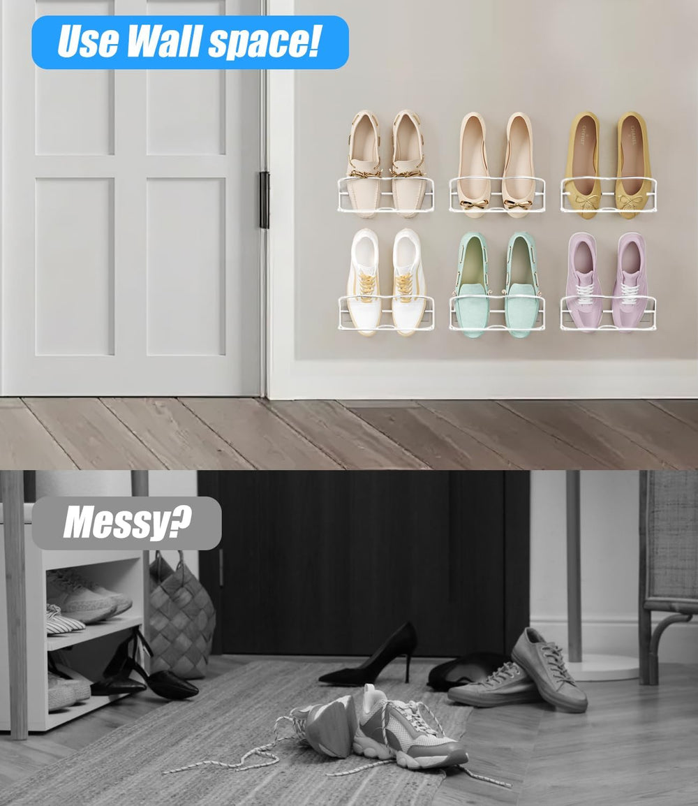 10Pack Wall Mounted Shoe Rack with Sticky Hanging Strips (White)