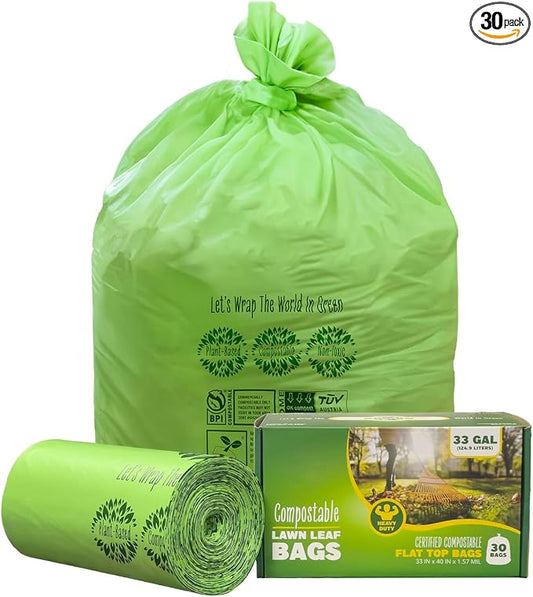 30-33 Gallon Compost Bags 30 Bags Yard Waste Bags Flat-Top Liners Compostable by SHERBECK