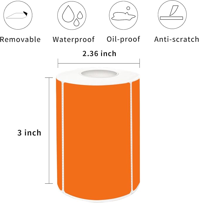 2×3 Inch Orange Removable Thermal Labels, Thermally Printable, 300 Sheets per - Image 2