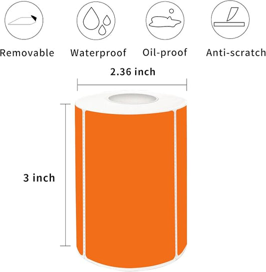 2×3 Inch Orange Removable Thermal Labels, Thermally Printable, 300 Sheets per - Image 2