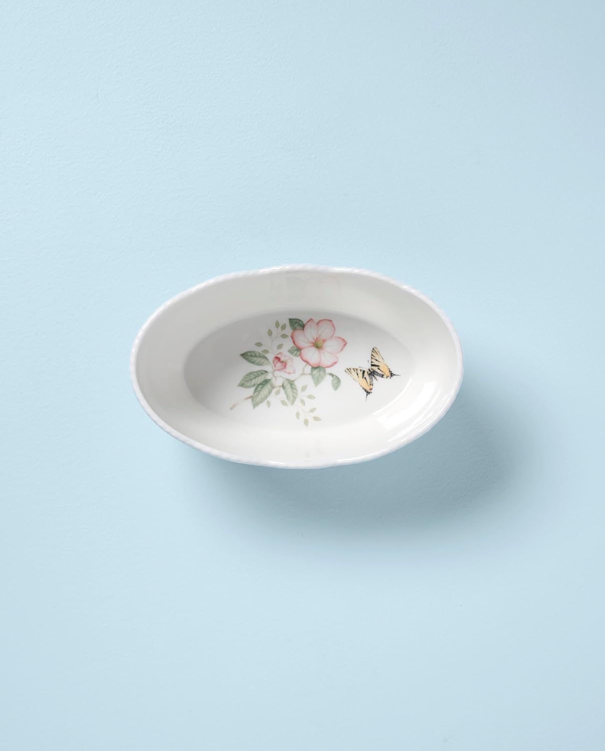 Lenox Butterfly Meadow Porcelain Bread Basket | dishwasher safe, microwave safe | floral design, for serving | 3.75 inch, 56oz, gift for women, kitchen storage