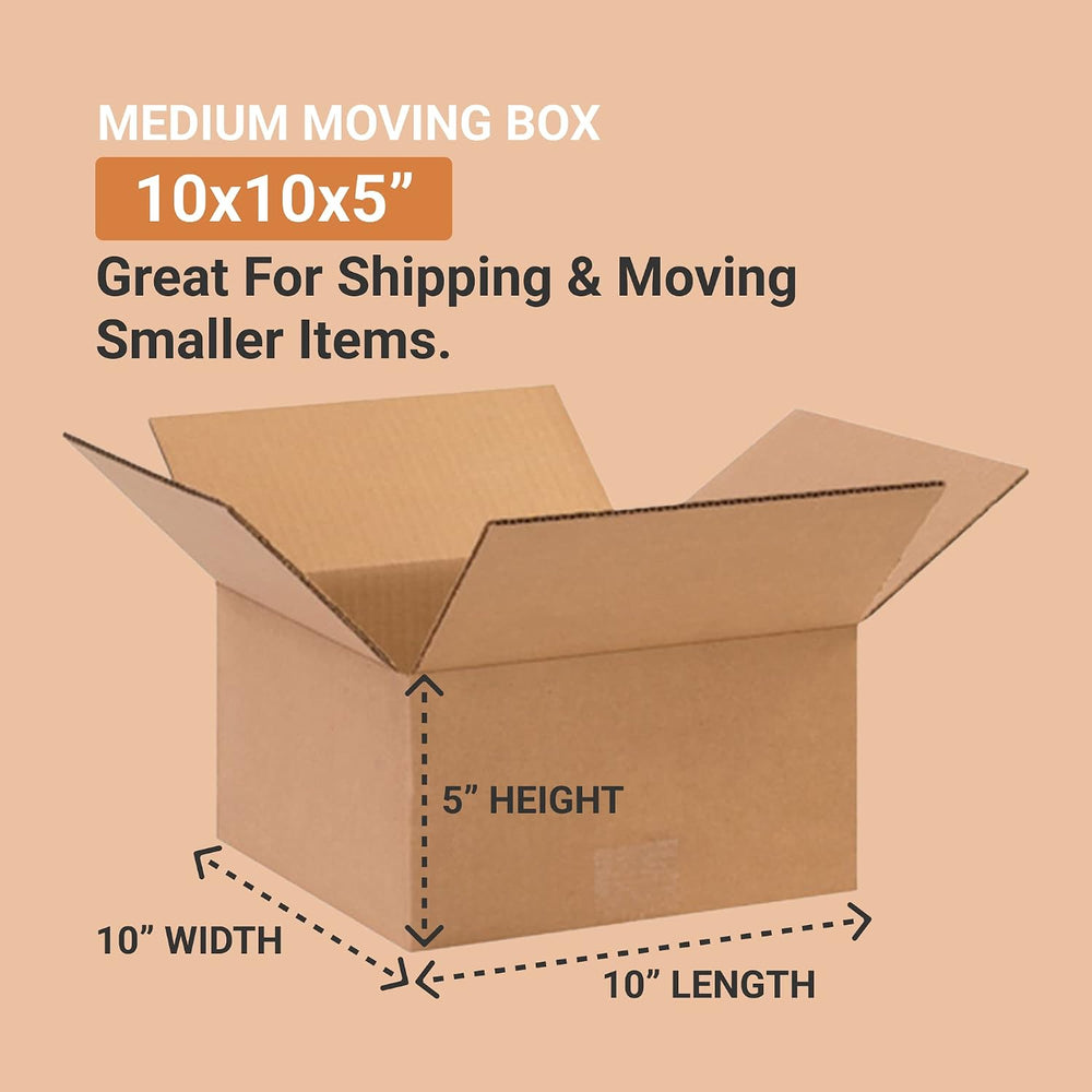 BOX USA Shipping Boxes Flat 10"L x 10"W x 5"H 25-Pack - Corrug...